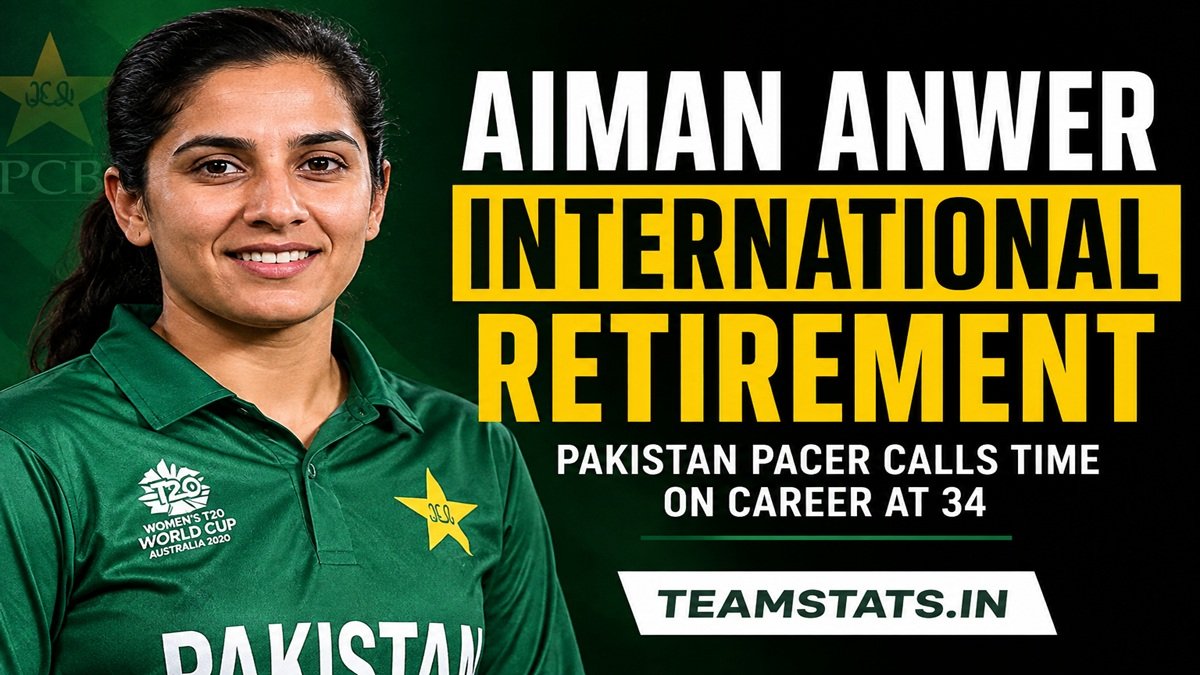 Aiman Anwer international retirement announcement featuring the Pakistan pacer in her national team jersey