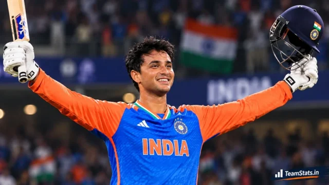 Abhishek Sharma celebrates his 30-ball century after scoring 108 off 34 against Afghanistan