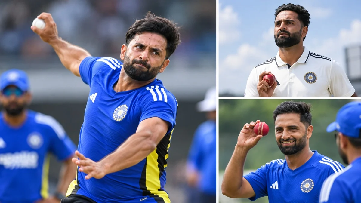 Auqib Nabi bowling and holding the cricket ball after earning his maiden India ODI call-up for the West Indies series