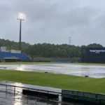 Korogi Sports Park Weather Forecast showing rain and wet cricket ground conditions in Nisshin, Japan