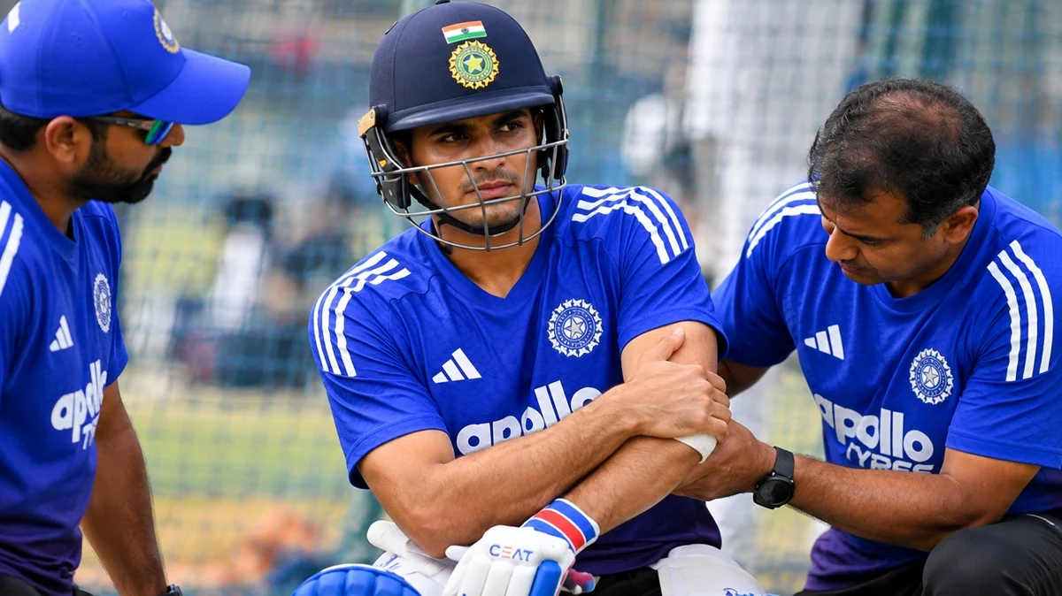 Shubman Gill receives treatment on his elbow during India training ahead of IND vs WI 1st ODI
