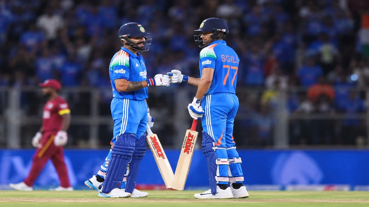 Shubman Gill and Virat Kohli during their partnership against West Indies