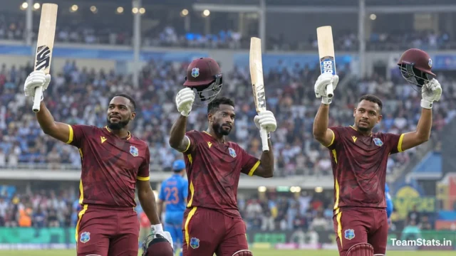 Three West Indies batters celebrate centuries against India in the IND vs WI 2nd ODI