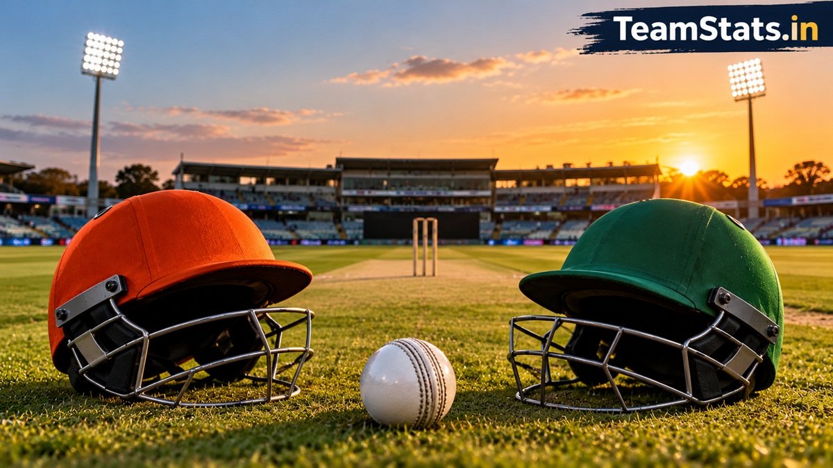 Northern Cape vs South Western Districts match prediction featuring cricket helmets, ball and stadium.