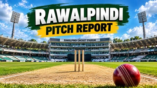 Rawalpindi Cricket Stadium pitch report with cricket pitch and stumps