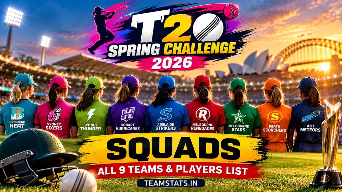 Women’s T20 Spring Challenge 2026 squads featuring all nine women's cricket teams and their players.